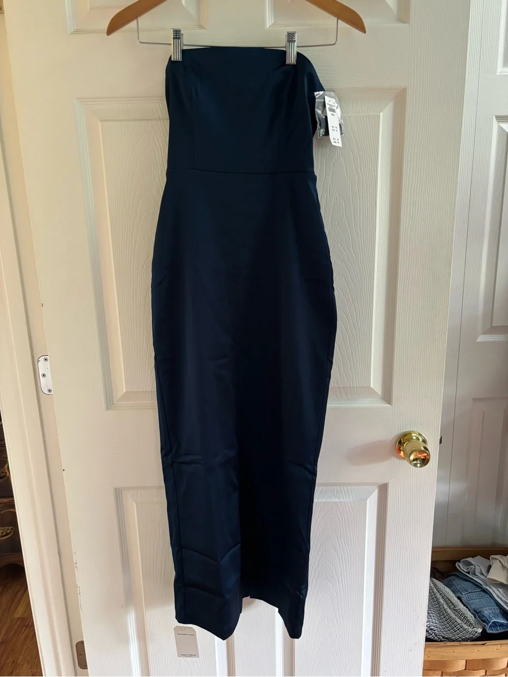 NEW Abercrombie & Fitch Satin Sculpt Strapless Maxi Dress - Navy Blue Size XS